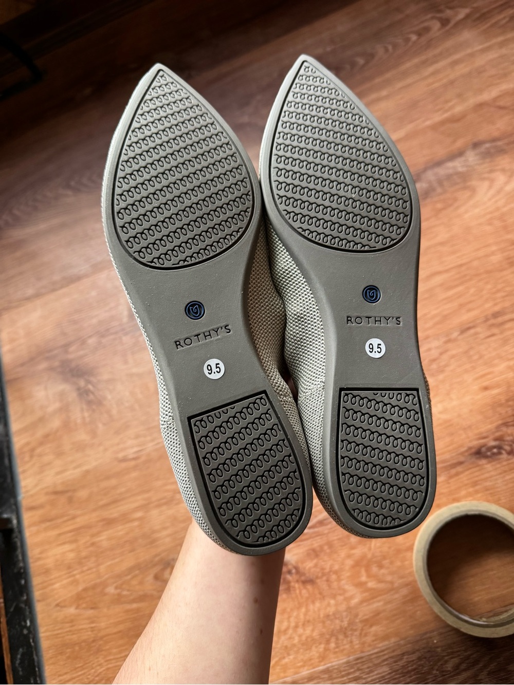 Rothy's Pointed Toe Flats in Light Gray with Blue Trim - Picture 2 of 3